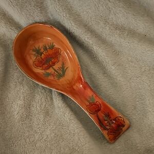LOW $4.99 SHIPPING!Floral Ceramic Spoon Rest by TERRA POPPY. NO CHIPS OR CRACKS!